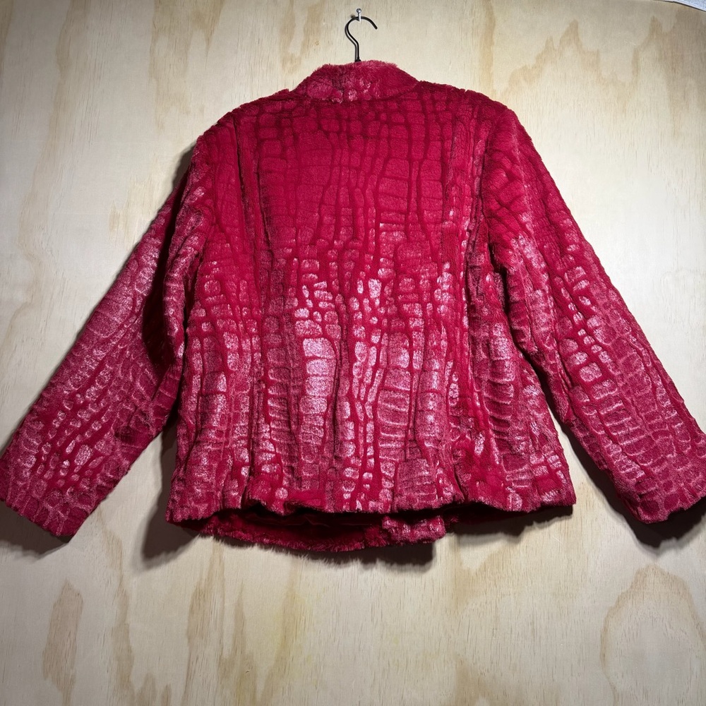 Adrienne Landau Red Faux‎ Fur Croc Embossed Zip Jacket Women’s 2X Plush Luxe - Picture 7 of 12